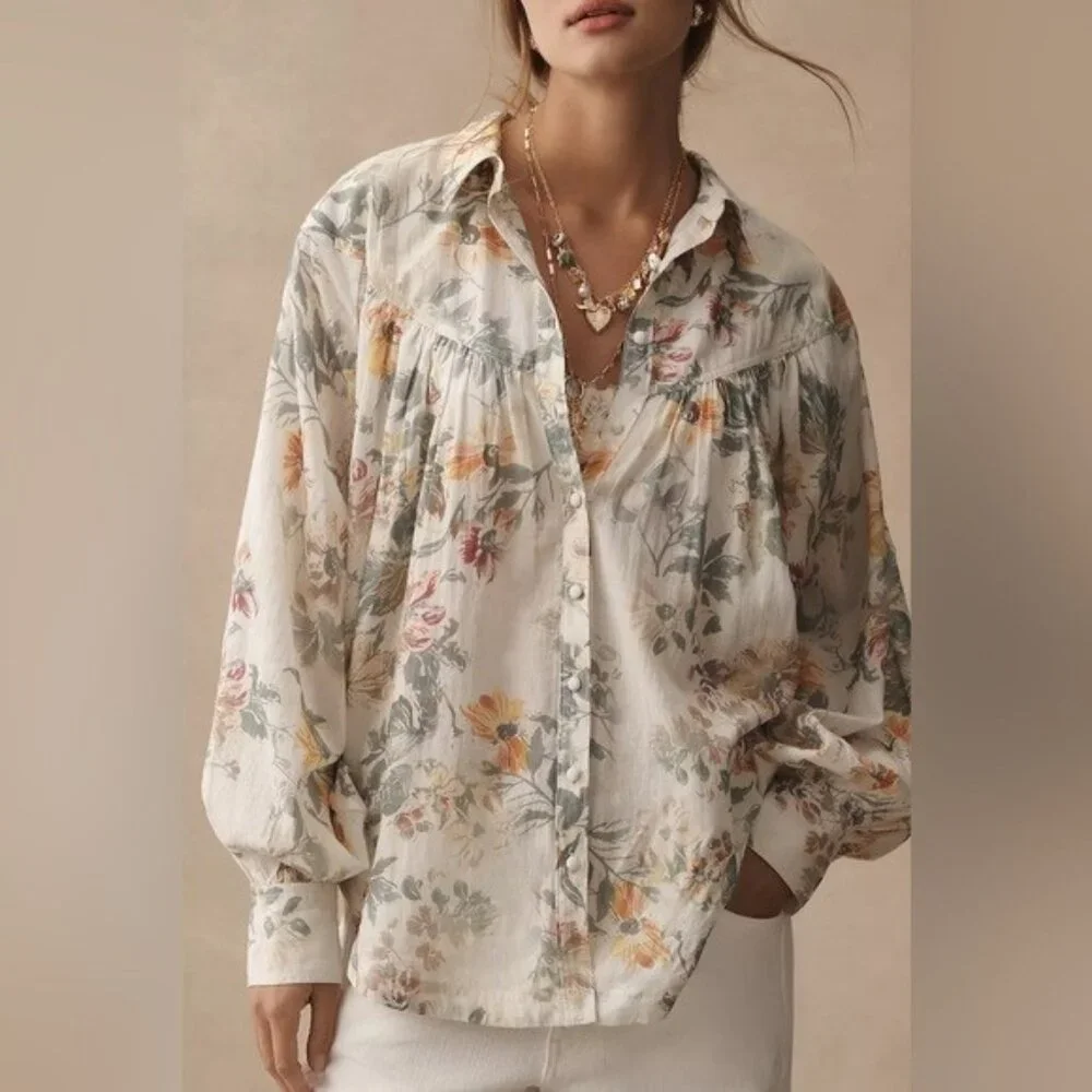 NWT Size XSP (P2P 25") - Anthropologie Pilcro Batwing Yoke Blouse (NWT US$ 118) - Picture 7 of 16